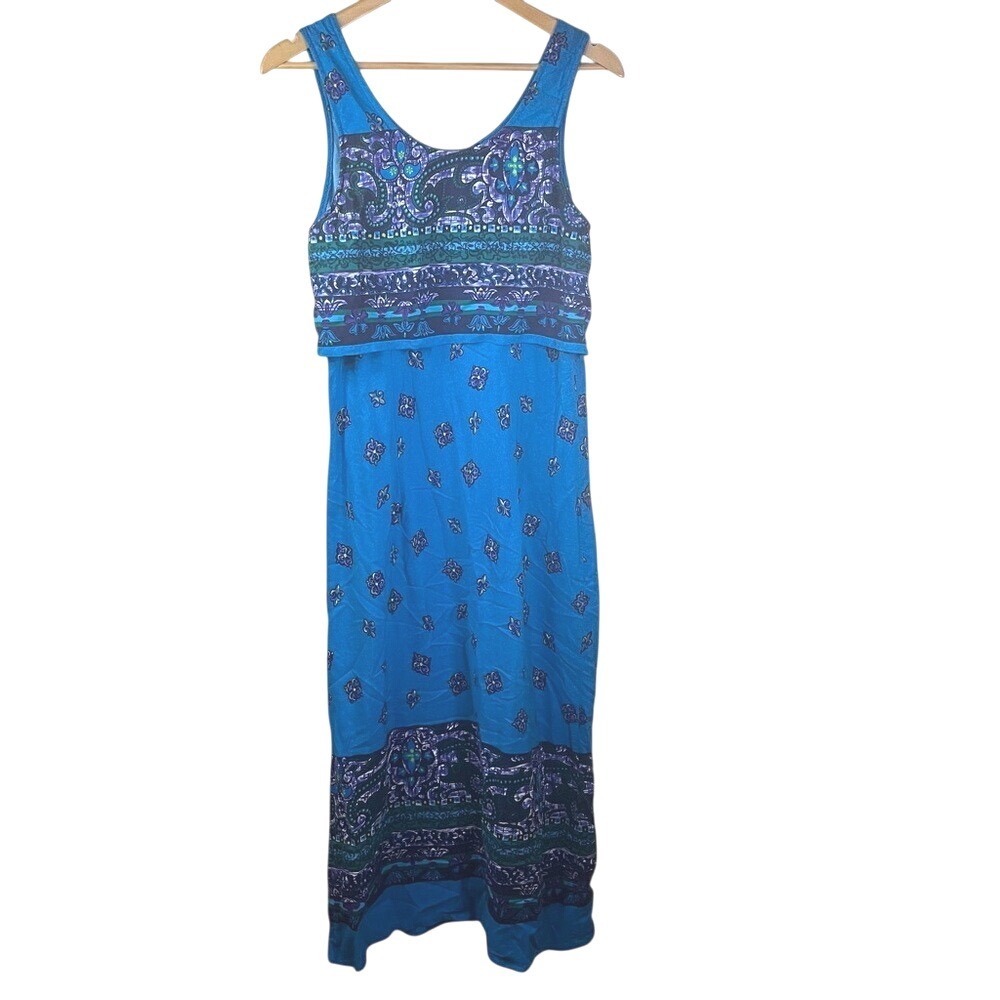 Erika Sleeveless Size Medium Boho Maxi‎ Blue Flowy Dress Cottagecore